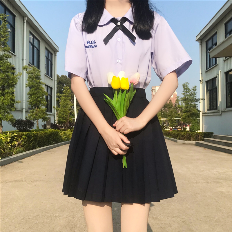 태국 여자 블랙 네이비 플리츠 스커트 정장 여름 JK 코스프레 학생 풀 세트 셔츠 스커트 Seifuku 여성 타이어 교복